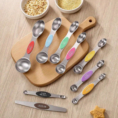 9-piece Double-Sided Steel Measuring Spoon Set