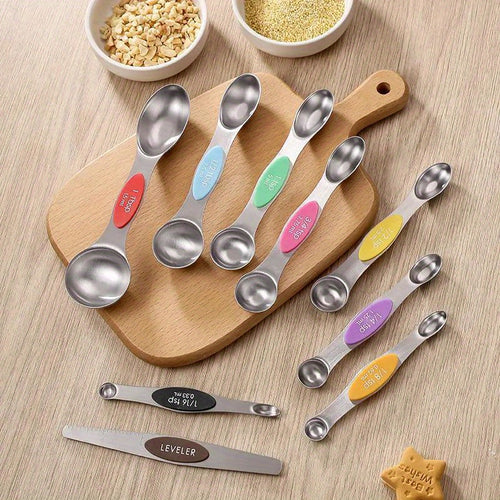 9-piece Double-Sided Steel Measuring Spoon Set